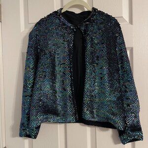 Vintage Knit Cardigan Jacket with Sequins Fully Lined Size Small Medium